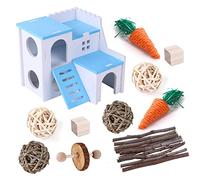 Geavonyg Hamster Jouet À Mâcher Cage Maison Rotin-balles Résistant Morsures Lapin pour Petit Animal Cobaye en Bois-Villa 11 Pièces Hamster Ensemble De Jouets en Bois Branche À Mâcher
