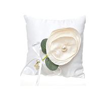 Geavonyg Mariage Fleur Fille Panier Anneau Porteur Oreiller Petits Paniers De Fleurs avec Poignée Perles Fausses Fleurs Blanc Oreiller Porteur Oreillers pour Blanc