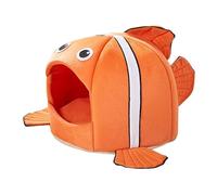 Geavonyg Tente De Lit Grotte Chat en Forme Poisson Clown pour Intérieur À Machine Dessin Animé Coussin Ultra-Doux Grottes À Antidérapant pour Chats D'intérieur Drôles