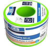 GEB Fil d'étanchéité 100% PTFE pour tous raccords à visser - Idéal pour raccords inférieurs à 15/21 (1/2" pouce) - Bobine 60m