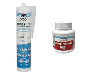 GEB Mastic étanche spécial Piscine Blanc 290 ML pour Coller, jointoyer et réparer & Réparation Skimmer de Piscine, buse de refoulement, bonde de Fond et Toutes pièces en ABS - Pot 125 ML - Répare