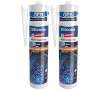 GEB Mastic Silicone 60 Chrono multi-supports. Sèchage rapide, remise en eau en 1 heure - Gris 280 ml (Lot de 2)
