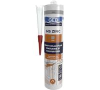 GEB MS ZINC Mastic polymère pour collage et étanchéité en couverture et zinguerie. Excellente adhérence sur tout matériaux, même humides. Résiste aux intempéries et aux UV. 290ml - Gris