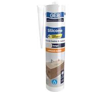 GEB Mastic silicone tous supports couleur beige pour l'étanchéité sanitaire. Anti-moisissures, sans odeur et longue durée - 280 ml