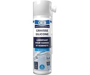 GEB Spray Graisse Silicone Lubrifiant pour vannes et robinetterie - Anti-humidité, Anti-corrosion, Métaux, Plastique, Serrures, Mécanique - Compatible eau potable - Aérosol 650 ml