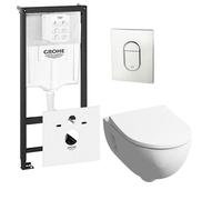 Geberit 300 basic ensemble WC incluant réservoir encastré Grohe et plaque de commande Grohe Arena chrome 0729205/0729240/sw398922/