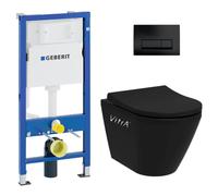 Pack bâti-support Duofix UP100 + WC sans bride Vitra Integra + abattant SoftClose + plaque Delta 50 noir mat (BlackIntegraGeb10)