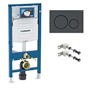Geberit Duofix WC Montageelement Sigma Komplettset mit Sigma 20 Betätigungsplatte schwarz/schwarz, Bausatz Vorwandmontage