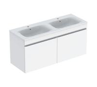 Geberit Geberit Ensemble double vasque Renova Plan 130x62,2x48 cm, blanc/brun, mitigeur avec siphon Quantité:1