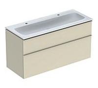 Geberit iCon Set meuble lavabo avec meuble sous-lavabo, 2 tiroirs, 120x63x48 cm, 502334, Coloris: Lavabo : blanc, faÃ§ade/carcasse : gris sable/laquÃ© haute brillance, poignÃ©e : gris sable/peinture en poudre mate - 502.338.JL.1