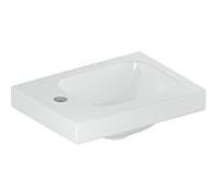Geberit iCon Light lave-mains, 38 cm x 28 cm, avec trou de robinetterie à gauche, sans trop-plein, surface de pose à gauche, 501831, 501.831.00.2, Couleur: blanc/KeraTect