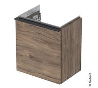 Geberit iCon, armoire basse pour lave-mains, 1 porte à gauche, 37x41,5x27,9 cm, 502301, 502301JR1, Couleur: Façade/carcasse : noyer hickory/mélamine texture bois, poignée : lave/poudre mate - CM