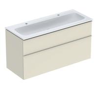Geberit iCon Set meuble lavabo avec meuble sous-lavabo, 2 tiroirs, 120x63x48 cm, 502334, Coloris: Lavabo : blanc, faÃ§ade/carcasse : gris sable/laquÃ© haute brillance, poignÃ©e : gris sable/peinture en poudre mate - 502.338.JL.1