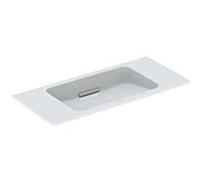Geberit One lavabo 500390012 90x13x40cm, sans trou pour robinetterie, trop-plein recouvert, blanc Keratect/couvercle chromé brossé