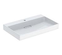 Geberit One lavabo 505036001 75 cm, avec trou pour robinetterie au milieu, sans trop-plein, blanc KeraTect/couvercle blanc