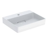 Geberit One vasque à poser 505024001 50cm, trou pour robinetterie au milieu, sans trop-plein, blanc KeraTect/couvercle blanc brillant