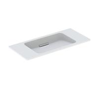 Geberit One lavabo 500390011 90x13x40cm, sans trou pour robinetterie, trop-plein caché, blanc Keratect/couvercle chromé brillant