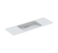 Geberit One lavabo 500392013 120x40cm, sans trou pour robinetterie, trop-plein caché, blanc Keratect/couvercle blanc brillant