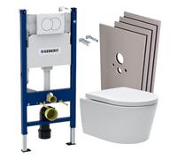 Geberit - Pack Bati-support Geberit 112cm + Cuvette Swiss Aqua Technologies sans bride + Plaque blanche + Set habillage