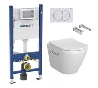 Geberit - Pack Bati-support Geberit Duofix 112cm + WC sans bride Vitra Integra + Abattant softclose + Plaque blanche