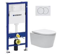 Pack Bati-support Geberit UP100 + WC sans bride SAT, fixations invisibles + Abattant softclose + Plaque blanche (SATrimlessGeb1)