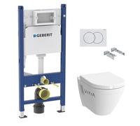 Geberit Pack WC Bâti Duofix + Cuvette suspendue Vitra S50 avec bride + Abattant soft close + Plaque blanche