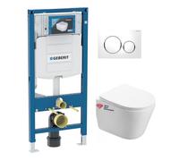Geberit - Pack WC Bâti Geberit Duofix + WC suspendu Swiss Aqua Technologies sans bride + abattant SoftClose + plaque...