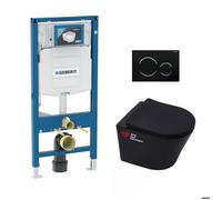 Geberit - Pack WC Bati Geberit + WC suspendu Swiss Aqua Technologies sans bride + abattant SoftClose + plaque noire (GebBlack