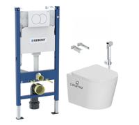 Geberit - Pack WC bâti-support Duofix 112cm + WC sans bride + douchette 1 jet + support + plaque blanche (CETORGEB3SPR2VP)