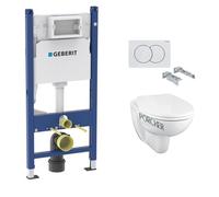 Pack WC Bati-support Geberit Duofix + Cuvette suspendue Porcher sans bride + Abattant Ideal Standard ASTOR + Plaque blanche (Por