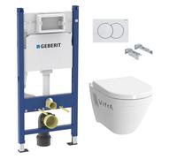 Pack WC Bati-support Geberit Duofix + Cuvette suspendue Vitra S50 avec bride + Abattant soft close + Plaque blanche (S50Geb3)
