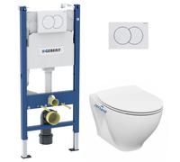 Pack WC Bati-support Geberit Duofix + WC Cersanit Moduo cuvette suspendue sans bride + abattant SoftClose + Plaque blanche (Modu