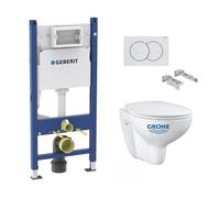 Geberit - Pack WC Bati-support Geberit Duofix + WC Grohe Bau Ceramic + Abattant softclose + Plaque blanche (BauGeb3)