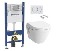Pack WC Bati-support Geberit Duofix + WC suspendu Vitra S50 + Abattant soft close + Plaque blanche + Set d'isolation phonique (S
