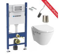 Geberit - Pack WC Bati-support Geberit Duofix + WC Vitra S50 + Abattant softclose + Plaque blanche + Brosse de toilette OFFERTE