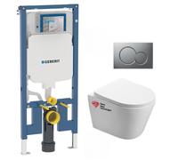 Geberit - Pack WC Bati-support Geberit extra-plat + Cuvette Swiss Aqua Technologies sans bride fixations invisibles + Plaque
