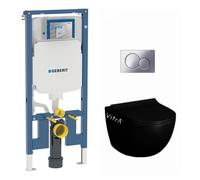 Geberit - Pack WC Bati-support Geberit extra-plat UP720 + WC Vitra Sento sans bride noir mat + Fixations cachees + Abattant softclose + Pl