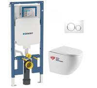 Pack WC Bati-support Geberit extra-plat + WC sans bride Swiss Aqua Technologies + Plaque
