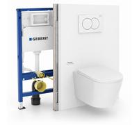 Geberit - Pack WC suspendu complet avec bâti-support Geberit Duofix, cuvette Ceramia Vortex, abattant SoftClose et plaque blanche