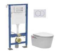 Geberit - Pack WC suspendu complet Geberit autoportant, WC Swiss Aqua Technologies Brevis, abattant SoftClose, plaque blanche brillante