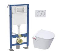 Geberit - Pack WC suspendu complet Geberit autoportant, WC Swiss Aqua Technologies Infinitio, abattant SoftClose, plaque blanche brillante