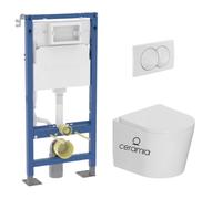 Geberit - Pack WC suspendu complet Geberit Duofix autoportant, WC Ceramia Vortex, abattant SoftClose, plaque blanche