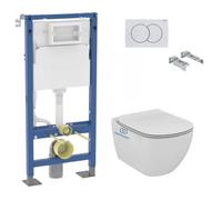 Geberit - Pack WC suspendu complet Geberit Duofix autoportant, WC Ideal Standard Tesi, abattant SoftClose, plaque blanche