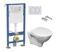 Geberit - Pack WC suspendu complet Geberit Duofix autoportant, WC Jika S-Line Pro, abattant, plaque blanche