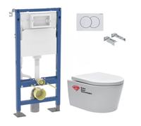 Geberit - Pack WC suspendu complet Geberit Duofix autoportant, WC Swiss Aqua Technologies Brevis, abattant SoftClose, plaque blanche