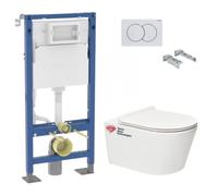 Geberit - Pack WC suspendu complet Geberit Duofix autoportant, WC Swiss Aqua Technologies Brevis, abattant SoftClose, plaque blanche