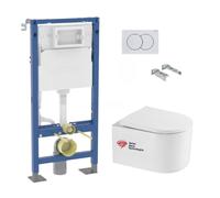 Geberit - Pack WC suspendu complet Geberit Duofix autoportant, WC Swiss Aqua Technologies Delano, abattant SoftClose, plaque blanche