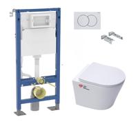 Geberit - Pack WC suspendu complet Geberit Duofix autoportant, WC Swiss Aqua Technologies Infinitio, abattant SoftClose, plaque blanche