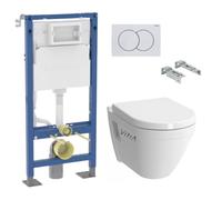 Geberit - Pack WC suspendu complet Geberit Duofix autoportant, WC VitrA S50, abattant SoftClose, plaque blanche