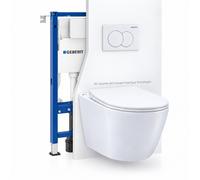 Geberit - Pack WC suspendu complet Geberit Duofix Delta, cuvette sans bride Infinitio, abattant fin SoftClose et plaque blanche